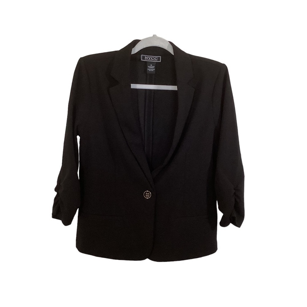 New York Clothing Company Women’s Black One Button 3/4 Sleeve Blazer.  Size M